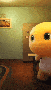 a cartoon character is standing in front of a fridge