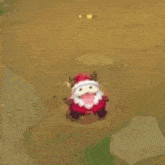 a cartoon character in a santa hat is flying through the air in a bubble .