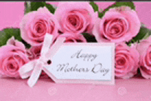 a bunch of pink roses with a tag that says happy mother 's day
