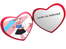 a heart shaped mirror with the words lizzie my beloved on it