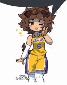 a cartoon drawing of a girl in a lakers jersey