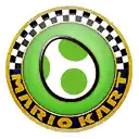 a green and white mario kart logo with a checkered pattern