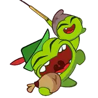 a cartoon character with a sword and a bag of money