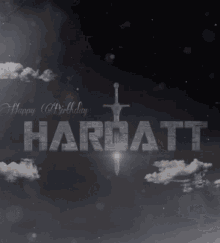 a black and white photo of a happy birthday card for hardatt