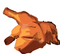 a cartoon drawing of a chicken laying down on its back