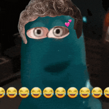 a cartoon character with a heart on his forehead is surrounded by laughing and crying emojis