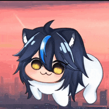 a drawing of a cat with long black hair