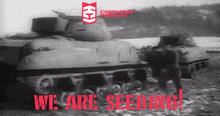 an advertisement for the corrupted infantry shows two tanks in the sand
