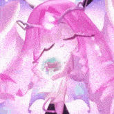 a girl with pink hair and wings is holding a snow globe .