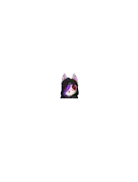 a cartoon of a cat with purple hair and red eyes