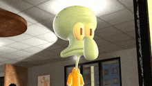 squidward from spongebob squarepants is standing in front of a window