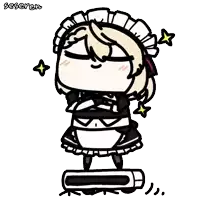 a cartoon girl in a maid outfit is standing on a loading bar .