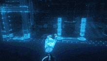 a blurry picture of a person 's face with a blue background .