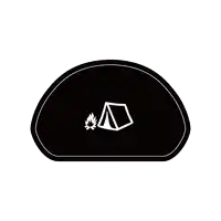 a black and white logo for souyu stick with a tent and fire