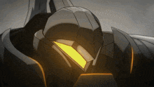 a close up of a robot with a yellow light on it 's face