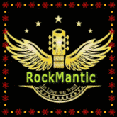 a rockmantic logo with a guitar and wings