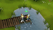 a screenshot of a video game shows two people fishing