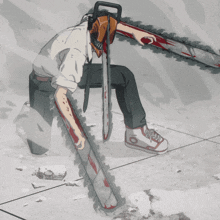a drawing of a man with a chainsaw on his shoulder