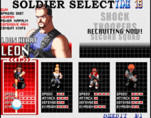 a video game called soldier select time 19 shows a man named leon
