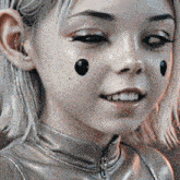 a close up of a woman 's face with the letters voo on the bottom right