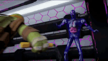 a ninja turtle is standing next to a robot