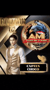 a picture of a man in a tuxedo with the name capten choco on the bottom