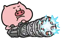 a cartoon of a pig holding a machine gun with the number 8 on its face
