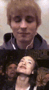 a man and a woman are having a video call and the woman is looking at the man .