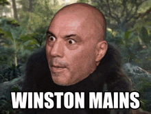 a bald man with the words winston mains written below him
