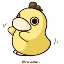 a drawing of a yellow cartoon character with a brown hair and a white face