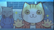 a cartoon drawing of a cat with headphones on