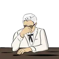 a cartoon drawing of a man in a white suit covering his nose