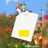a picture of tom and jerry with anshucom written on the bottom right