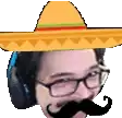 a man with a mustache and glasses is wearing a sombrero and headphones .