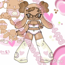 a drawing of a girl with glasses and a bunny hat with the number 44 on the bottom