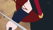 a cartoon of a person holding a sword with a tv tokyo logo in the corner