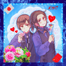a valentine 's day card with two anime characters and the word love