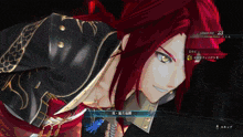 a screenshot of a video game shows a character with red hair