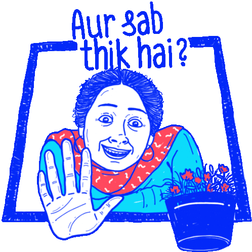 Lady Waving From Window Says 'How'S It Going?' In Hindi Sticker - Gup Shup Aur Sab Thik Hai Wave Stickers