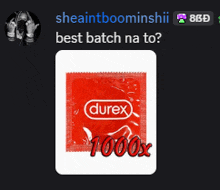 a picture of a red durex condom with 1000x written on it