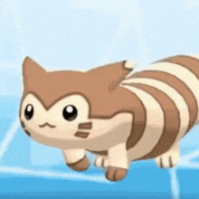 a cartoon squirrel is flying through the air on a blue surface .