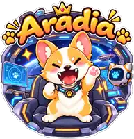 a cartoon drawing of a dog with a crown and the word ' aradia ' on it