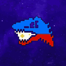 a pixel art drawing of a shark with the letters cc on it