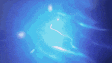 a blue background with a few yellow dots
