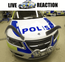a picture of a police car with the words live reaction above it