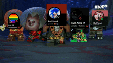 a group of lego figures including evil aimz and evil yusuf are standing next to each other