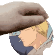 a close up of a person 's face with a hand on it .