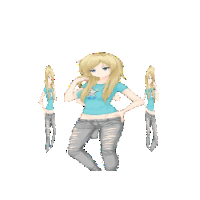 a pixel art of a girl wearing a blue shirt with a star on it