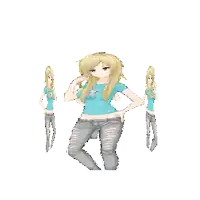a pixel art of a girl wearing a blue shirt with a star on it