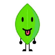 a green leaf with arms and legs is sticking out its tongue and smiling .